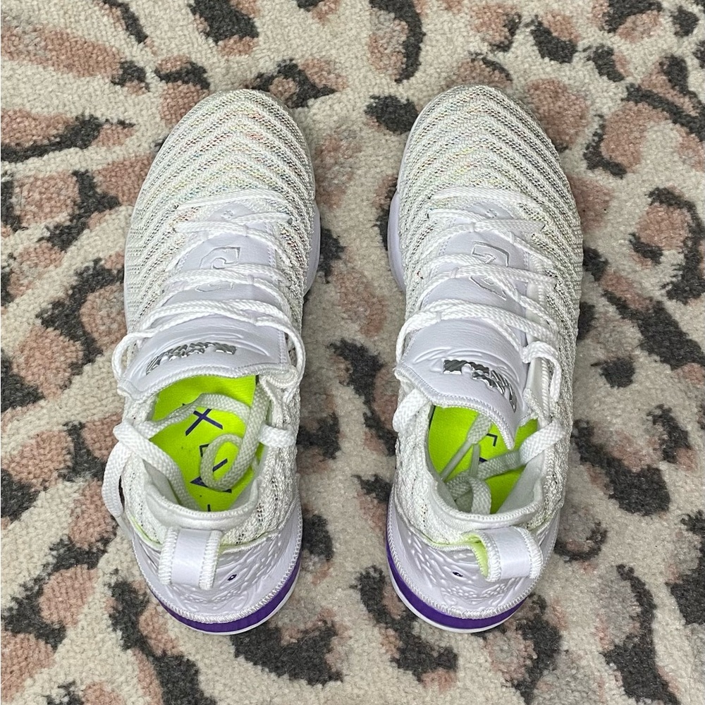 White and Multi-Color-Hyper Grape LEBRON XVI (GS) Athletic Sneakers.